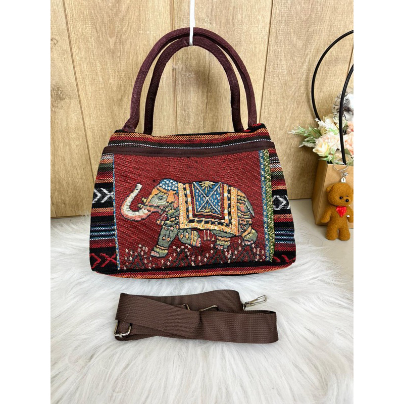 Tas selempang kanvas gajah - tas thailand import - tas selempang kanvas motif bulak balik speedy 818
