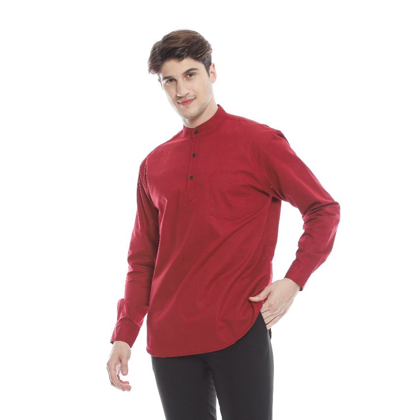 Szn - Kemeja Koko Maroon Lengan Panjang Premium I Kemeja Koko Pria Maroon  Lengan Panjang Exclussive