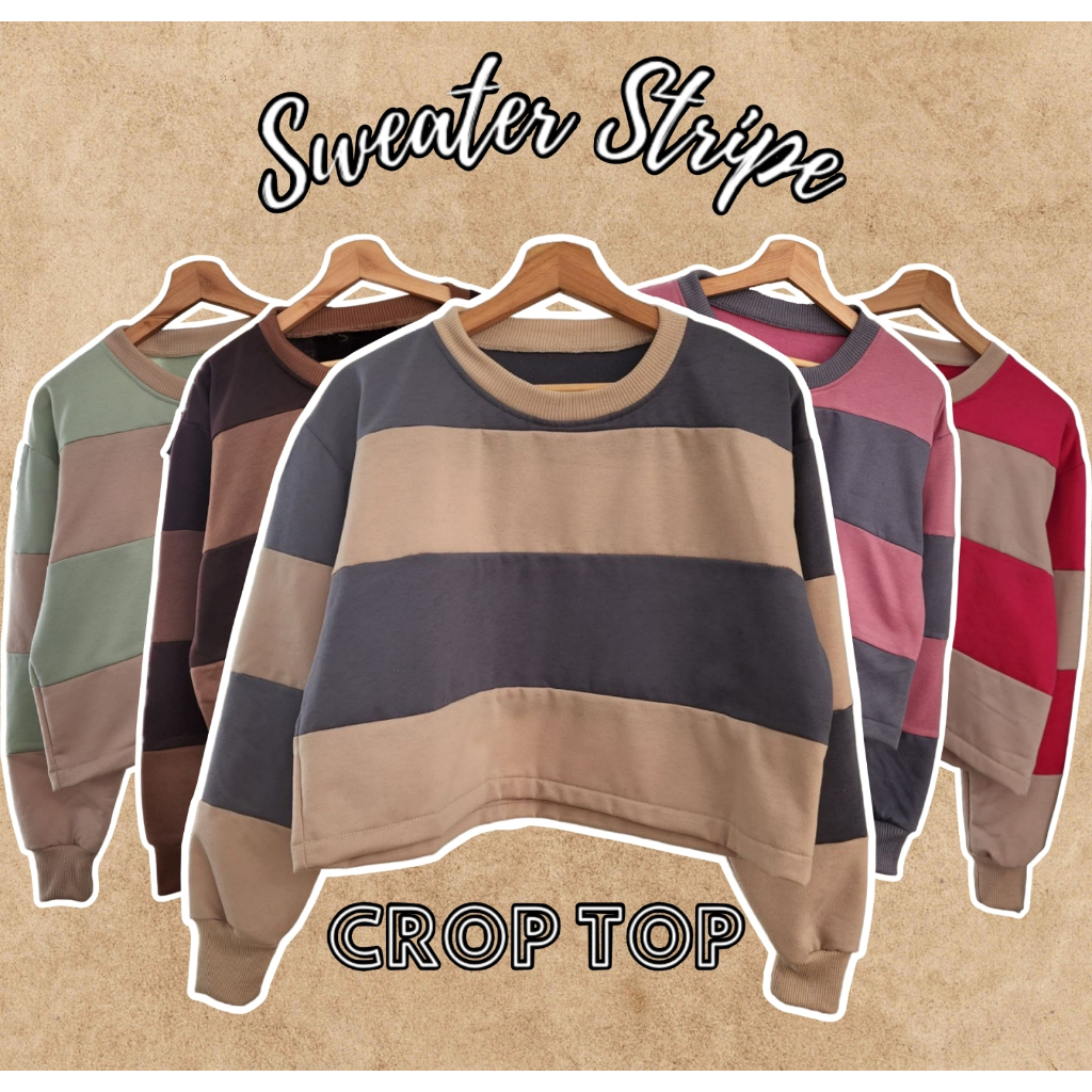 Sweater Stripe Croope Wanita Belang Jaket Strip Cewek Twocolour