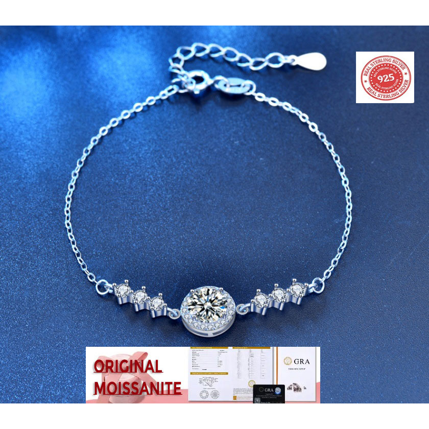 Gelang Ori 1Crt Moissanite D-Color Asli Perak 925 Tennis GRA MEMO
