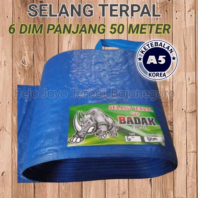 Selang terpal plastik pertanian ukuran 6 dim panjang 50 meter