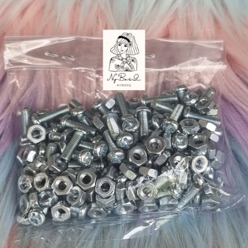 100 PCS BAUT + 100 MUR 3X10MM SPIKON BAUT JENGKOL JP M3 X 10MM