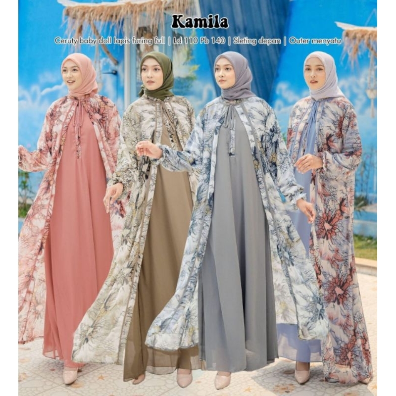Kamila - gamis premium ceruty babydoll + outer