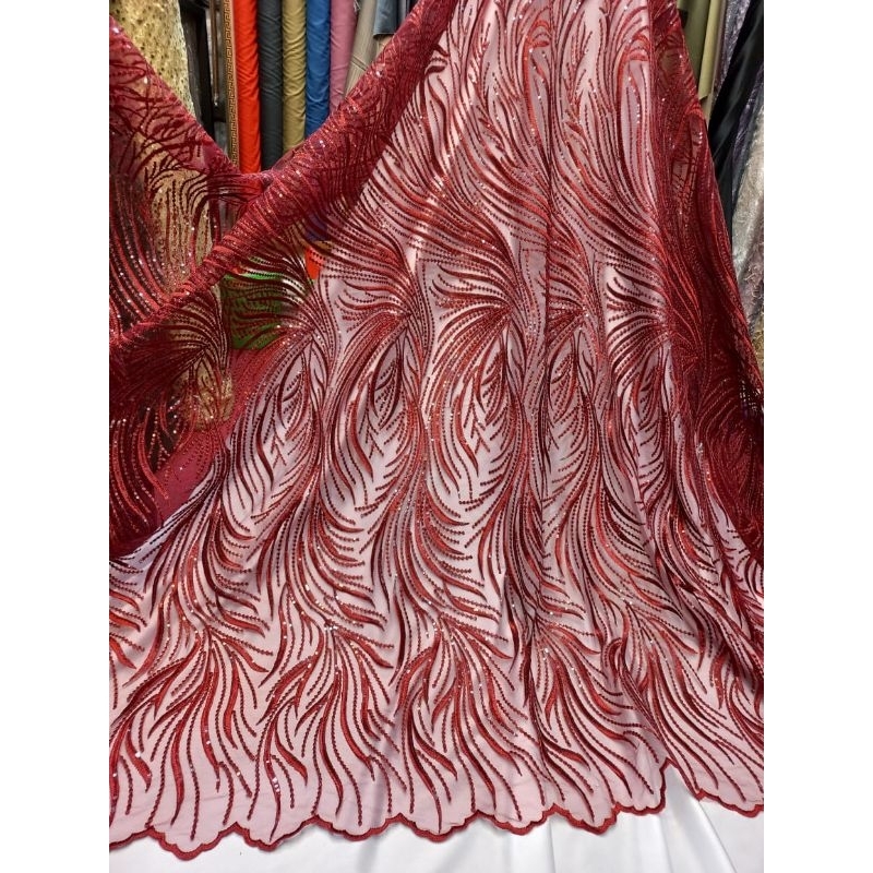 Bahan Kain Tile Lace Akar Bordir Sakura Plus Payet