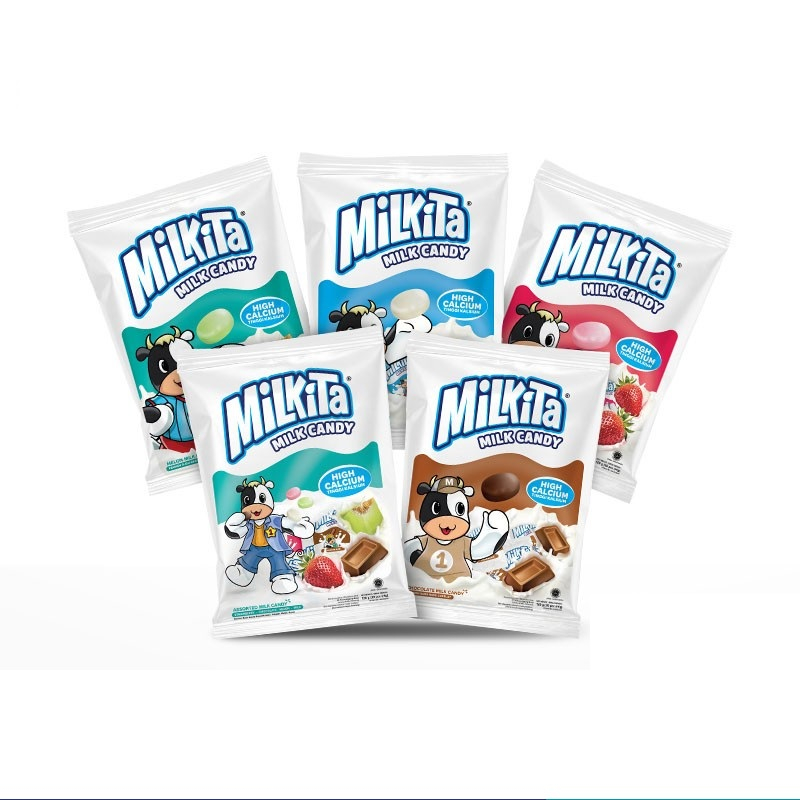 

( PAKET ISI 5 ) ( candy bag ) Milkita Assorted Milk Candy - Netto 112 gr (Isi 40 bks x 2.3 gr)