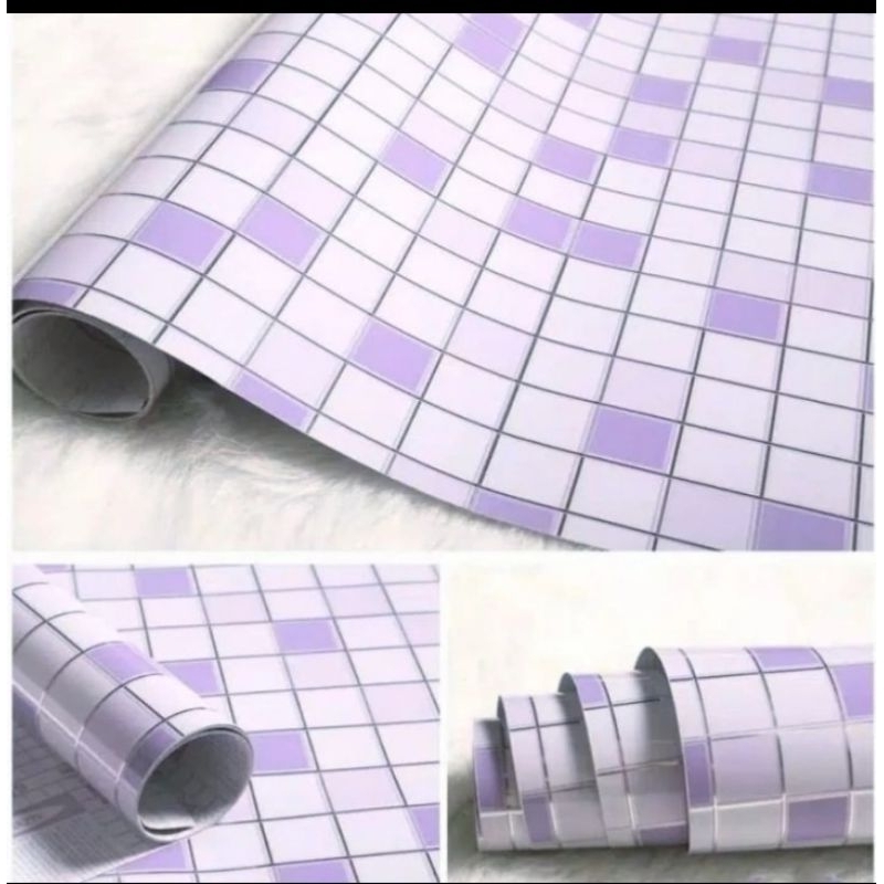 WALLPAPER DINDING STIKER DINDING DAPUR DAN KAMAR MANDI KOTAK UNGU