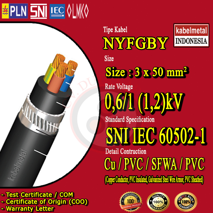Kabel NYFGBY 3x50 mm2 METAL /3 x 50 mm2/3x50mm2/3x50 mm/3x50mm/3 x 50