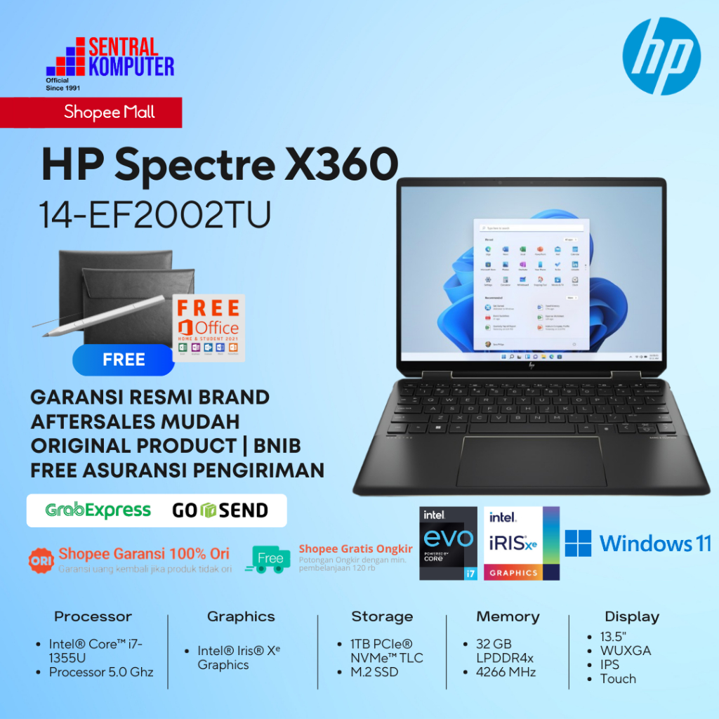 HP Spectre X360 14-ef2002tu i7-1355U 1TB SSD 32GB Win11+OHS