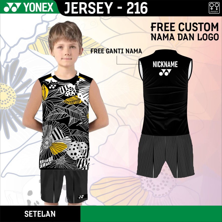 Setelan jersey badminton anak sleeveless the minions kaos yonex baju bulutangkis