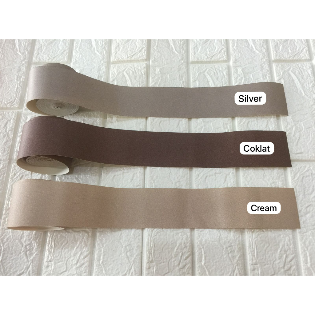 Wallpaper Dinding Border List Polos Coklat Cream Silver Hitam 10meter