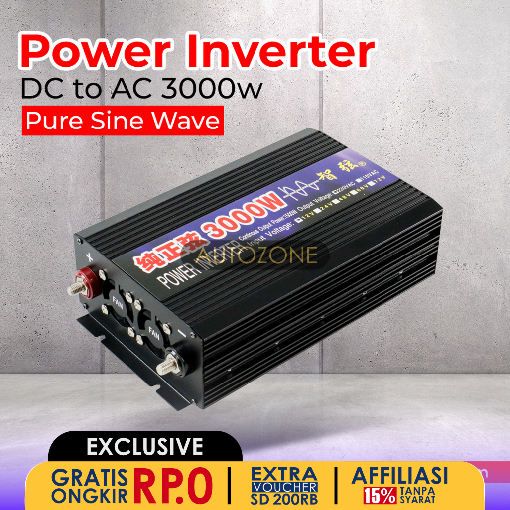 SUNYIMA Pure Sine Wave Car Power Inverter DC 12V to AC 3000W - SY3000 - Black