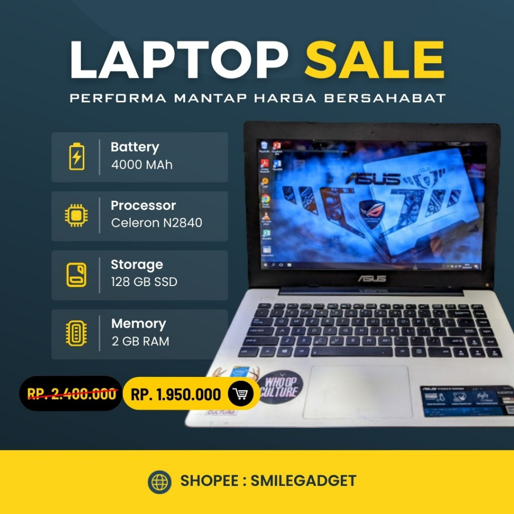 Laptop Asus X453M Second Ram 2GB SSD 128GB Windows 10 Laptop Office Peforma tinggi Cocok untuk Kerja