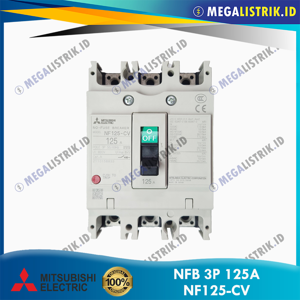 MITSUBISHI NFB 3P 125A NF125-CV / MCCB / NO FUSE BREAKER NF125CV 3 PHASE 125 AMPERE