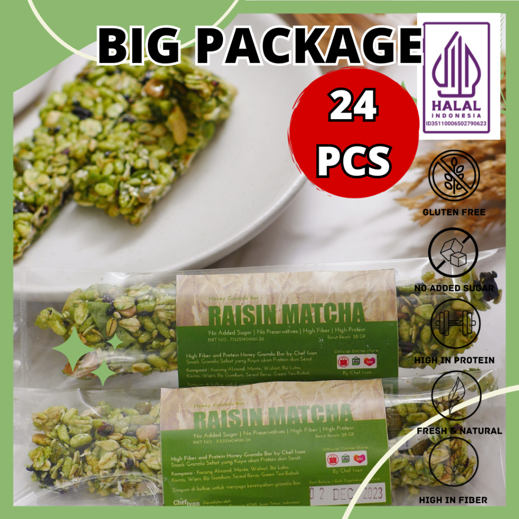 

PAKET Granola Bar Cemilan Diet Cemilan Sehat RAISIN MATCHA