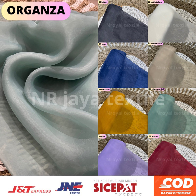 kain organza atau kain kaca polos meteran
