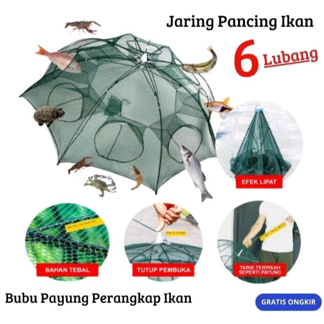 Perangkap-Bubu-Payung-8-Lubang-Alat-Jaring-Pancing-Jala-Ikan-Udang-Kepiting-Lele-Lobster-Sungai-Laut-Danau-Fish-Trap-Net-Multifungsi-Murah-Bagus