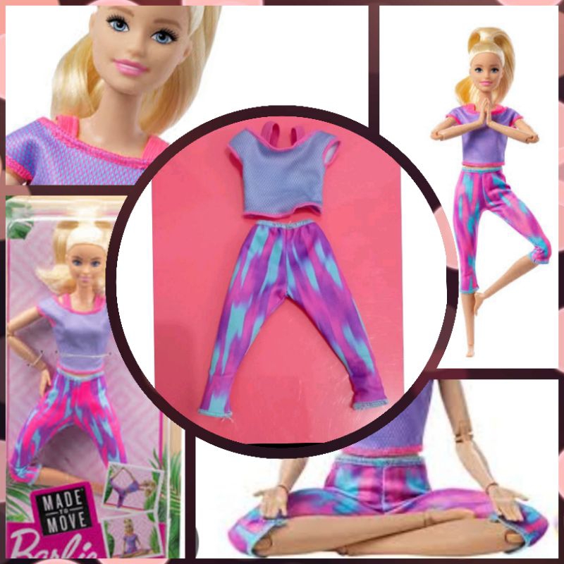 Set Baju Yoga Barbie Blonde MTM Pink Purple Original Mattel