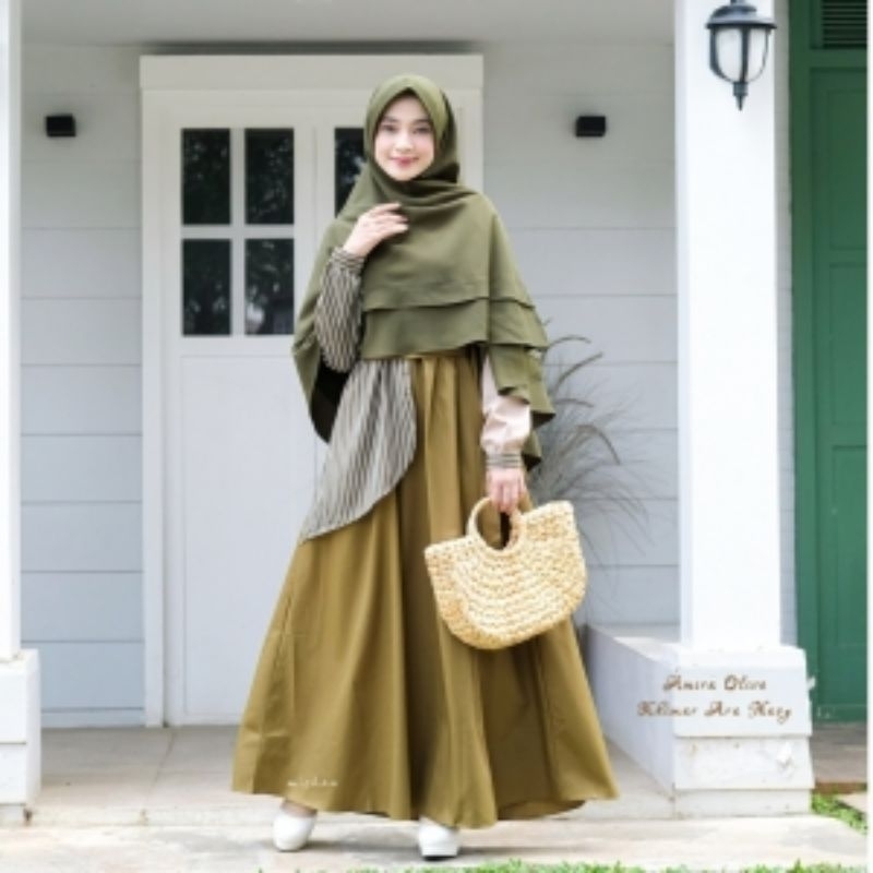 Gamis motif garis gamis warna hijau gamis amira michan gamis dewasa warna olive army baju muslim per