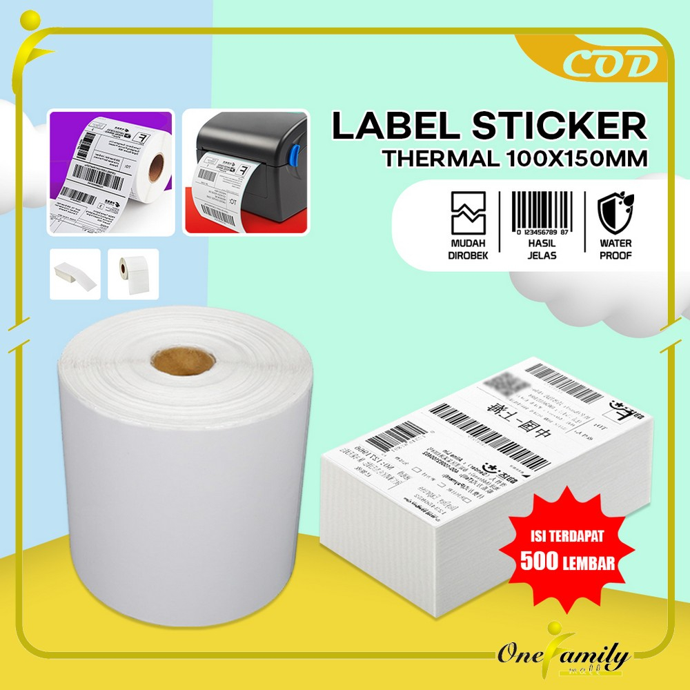 

ONE-A72 Label Sticker Thermal 100x150 MM Isi 500 LEMBAR / Kertas Stiker Resi Label Barcode / Kertas Thermal Kertas Printer