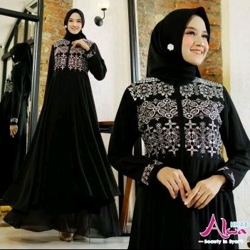 gamis alwa hitam bordir