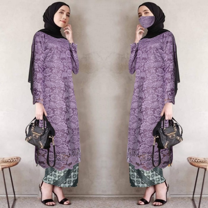 BEST SELLER ATASAN KEBAYA BRUKAT TUNIK MODERN LD 120 ATASAN KEBAYA - WARNA UNGU