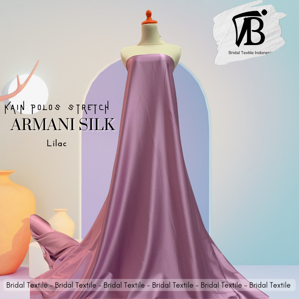 Kain Polos Armani Armany Silk Stretch Melar Bahan Kebaya Dress Warna Ungu Lilac