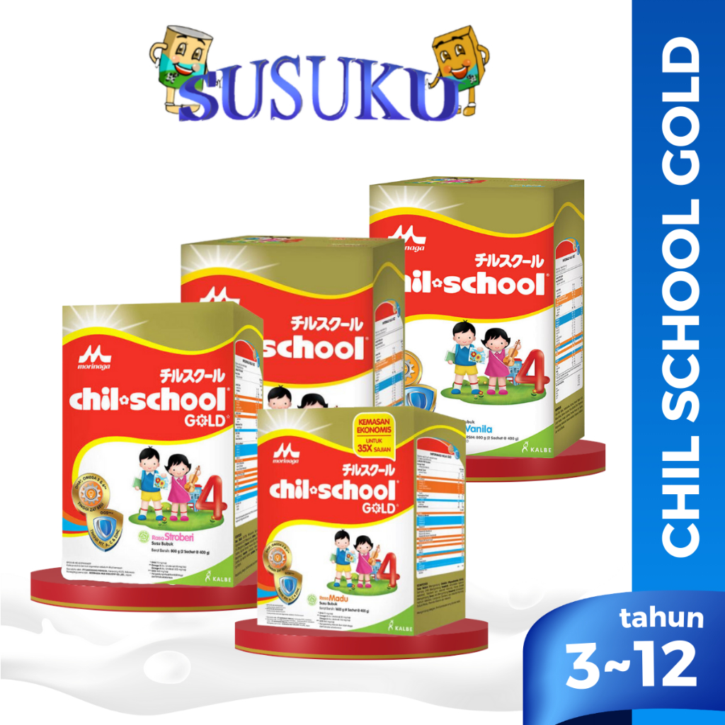 

Morinaga Chil School Gold Susu Anak 3-12 tahun Rasa Vanila/Madu/Cokelat/Strawberry 800gr