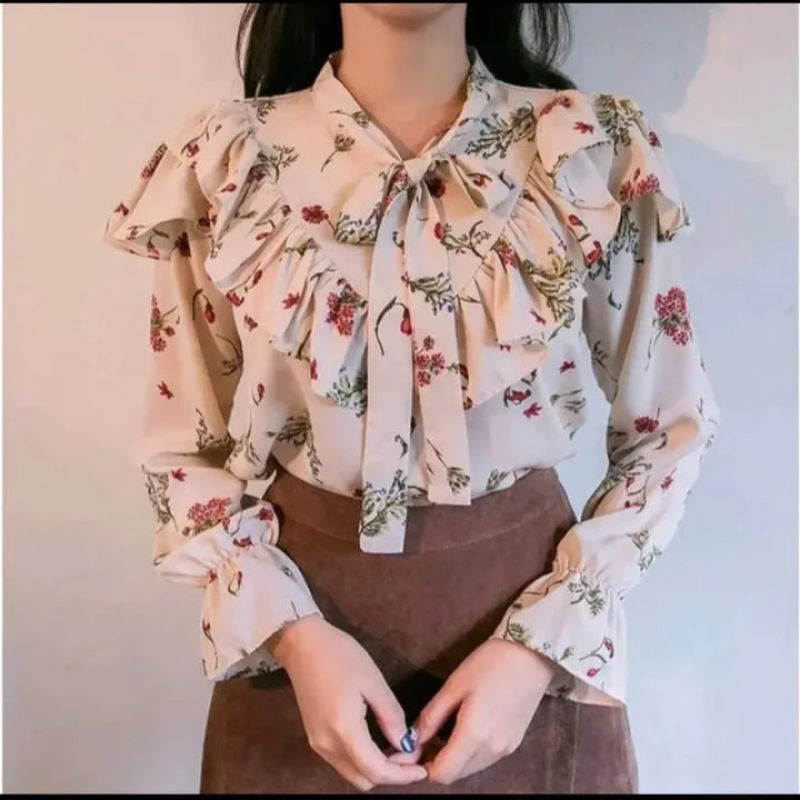 blouse mirzani/blouse korea/blouse motif bunga