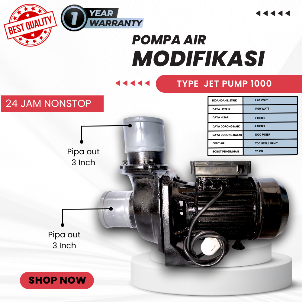 POMPA AIR MODIFIKASI TYPE JET PUMP 1000 PIPA 3 DIM HEMAT LISTRIK UNTUK IRIGASI SAWAH SEMBURAN AIR SU