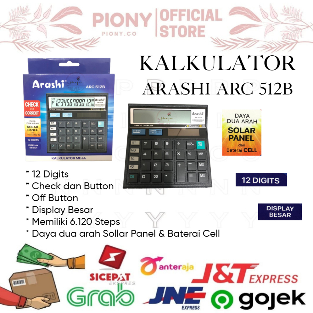 

KALKULATOR/ ARASHI ARC/ KALKULATOR MEJA/KALKULATOR DAGANG/ ALAT HITUNG ARASHI ARC 868W DAN 512B DISPLAY BESAR , MENCAPAI 12 DIGIT MEMILIKI DAYA DUA ARAH/ SOLAR PANEL BATERAI CELL/ BATERAI AG10