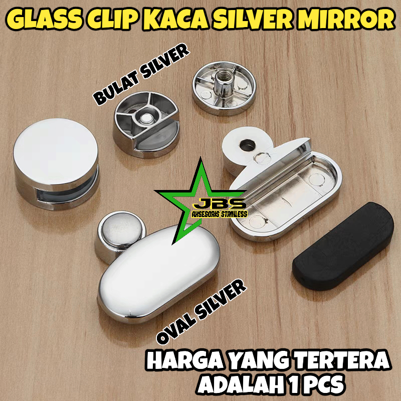 GLASS CLIP/KLEM PENJEPIT KACA CERMIN DINDING/MIRROR HOLDER SILVER
