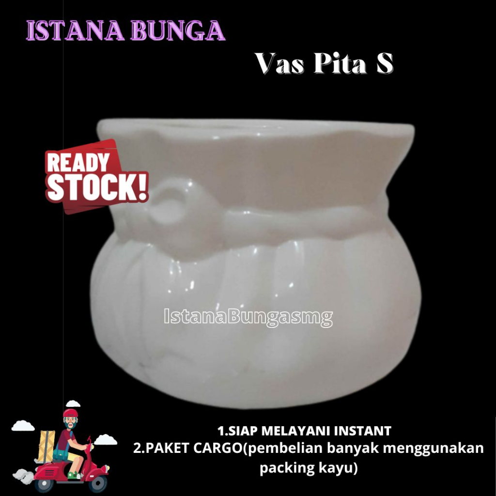 VAS KERAMIK PUTIH POLOS PITA SMALL KECIL DEKORASI PERLENGKAPAN BUNGA