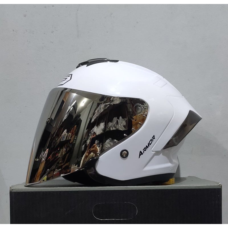 Helm Halfface JS ARMOR YAKUZA PAKET GANTENG VISOR SILVER MOTORCYCLE TERBARU STANDAR SNI