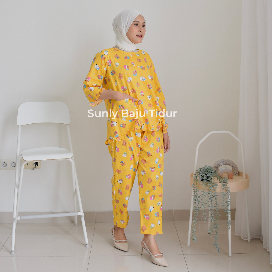 Baju Tidur Sunly | Model Tangan 3/4 Celana Panjang Uk 24