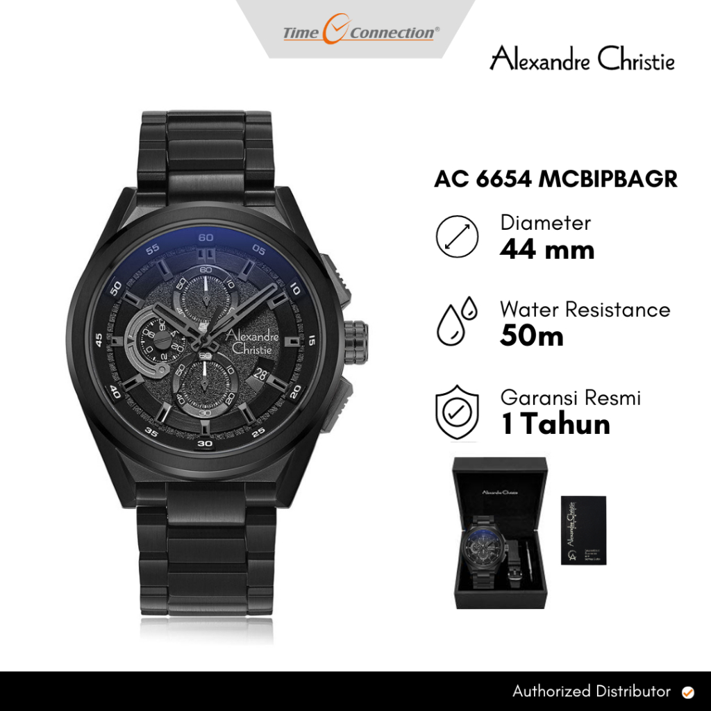Alexandre Christie AC 6654 MCBIPBAGR Hitam Original / Jam Tangan Pria Rantai Stainless Steel MC