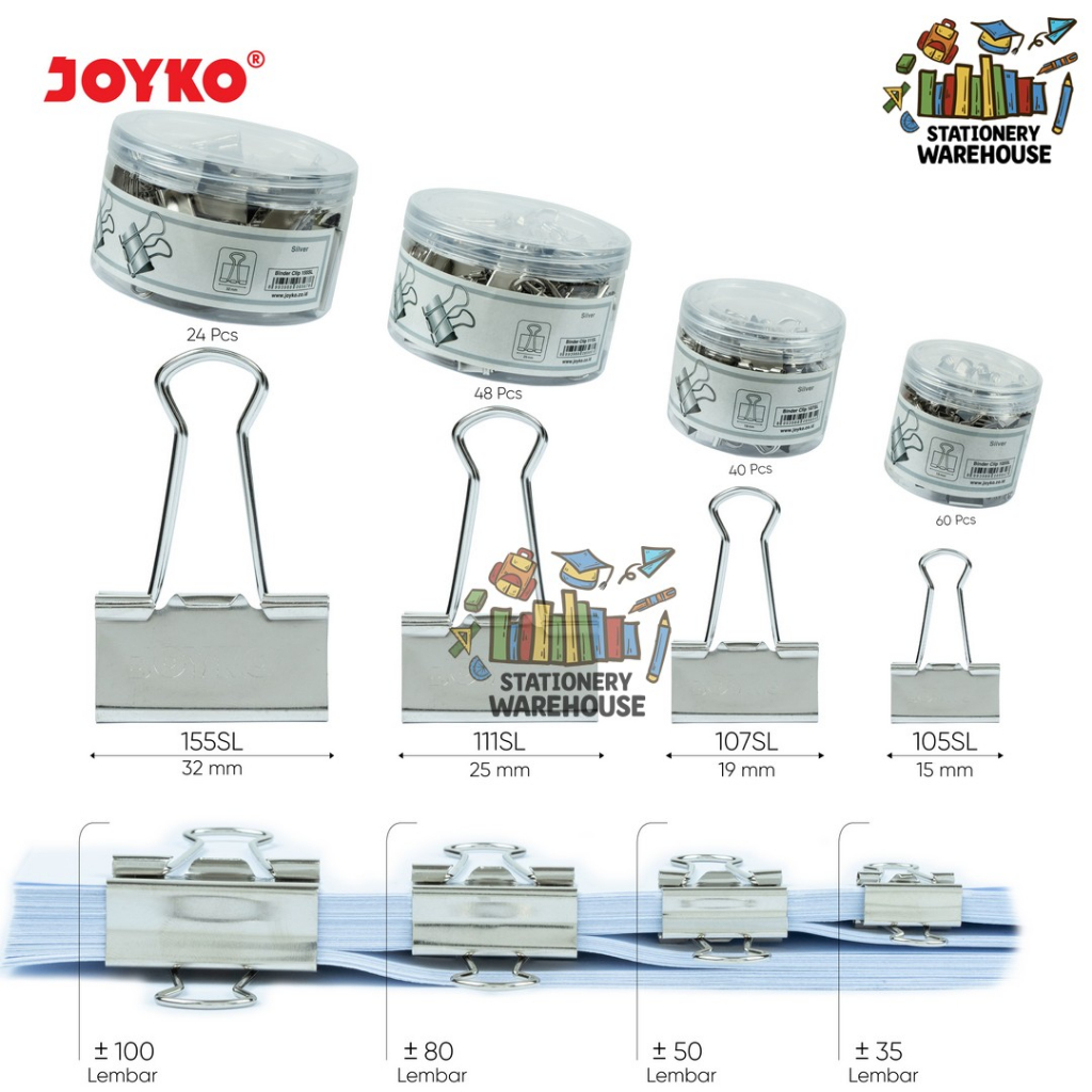 

Binder Clip Klip Penjepit Kertas Joyko Silver SL No 105SL 107SL 111SL 155SL
