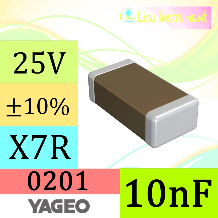 10nF ±10% 25V X7R 0201 0603(mm) SMD Multilayer Ceramic Capacitor MLCC SMT Yageo CC0201KRX7R8BB103