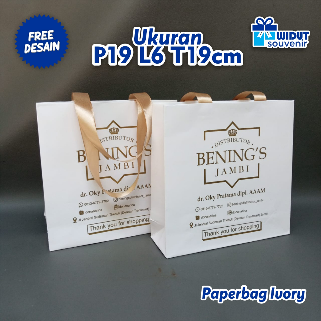 Paper Bag Custom Ivory Bahan Tebal dengan sablon gratis desain