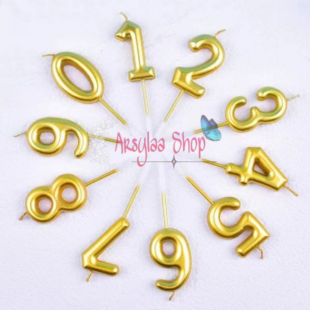 Lilin Angka 10 - 50 Gold / Lilin Kue Ultah emas HBD / Lilin Angka Gold Pesta Ulang Tahun