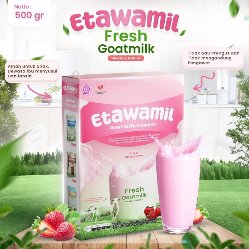 

ETAWAMIL susu kambing etawa bubuk - rasa strawberry/stroberi halal enak BPOM 500gram