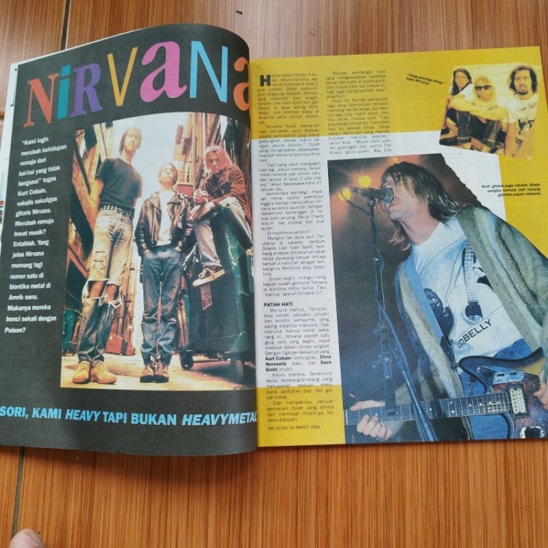 Artikel Nirvana 1992, pin up Yngwie Malmstain, motley crue, gong 2000 Majalah Hai Dicky Wahyudi