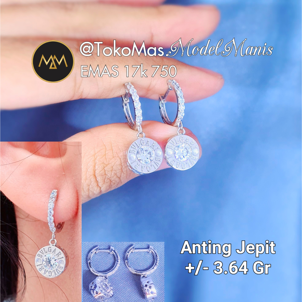 Anting Jepit Ring Italy Emas Putih 750 kadar 17k