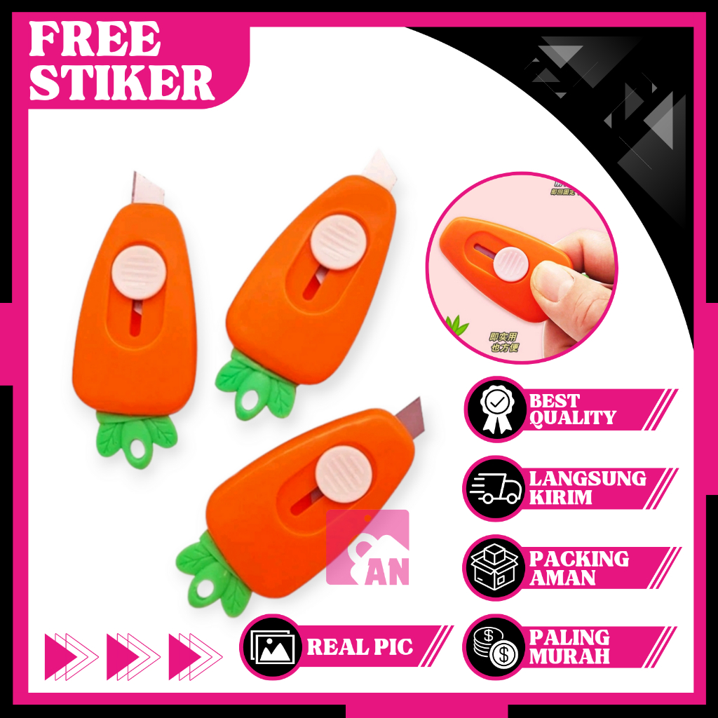 

1PCS Cutter Mini Portable Bentuk Motif Wortel Peralatan Sekolah Pisau Kecil Travelling Karakter Carrot A140