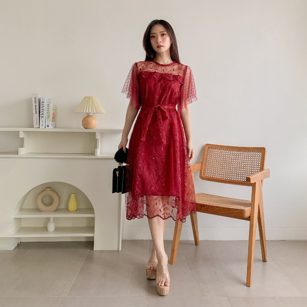 CALISTA TILE DRESS NATAL PREMIUM / GAUN KOREA / DRESS PESTA KONDANGAN / DRESS TILE MUTIARA jc