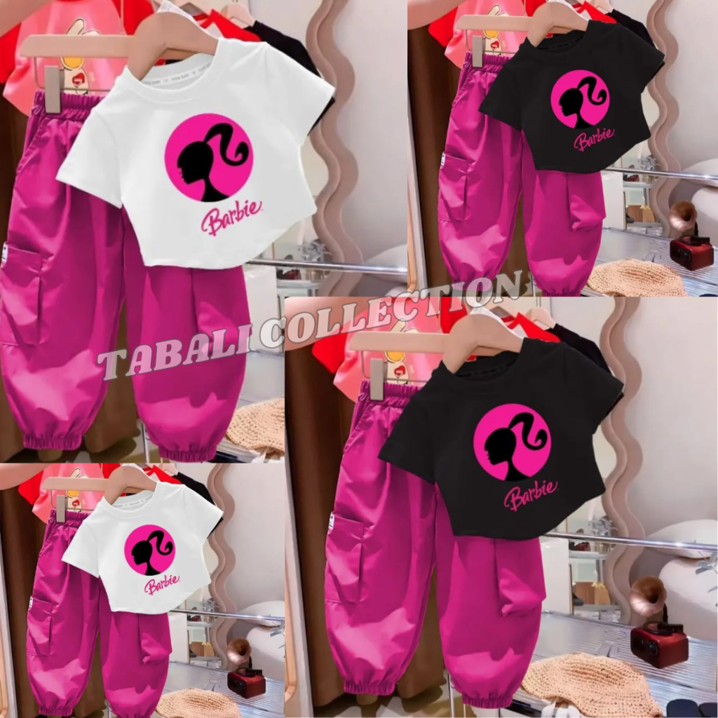 Setelan Anak BARBIE Celana Cargo // Baju Anak Viral Model CROPTOP // Pakaian Tebaru Anak Barbie Baju
