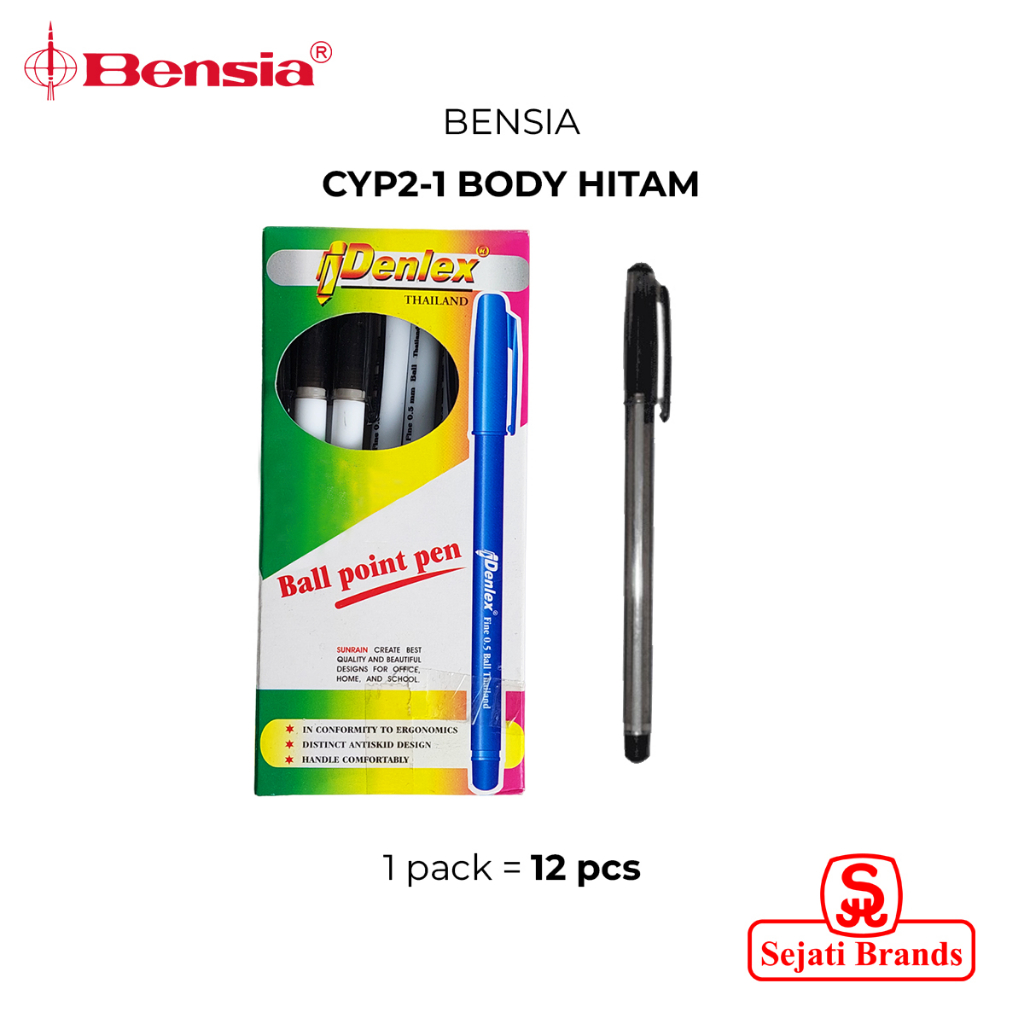 

BENSIA Pulpen CYP2-1 Body Hitam 1 Lusin /Ballpoint Tinta Hitam