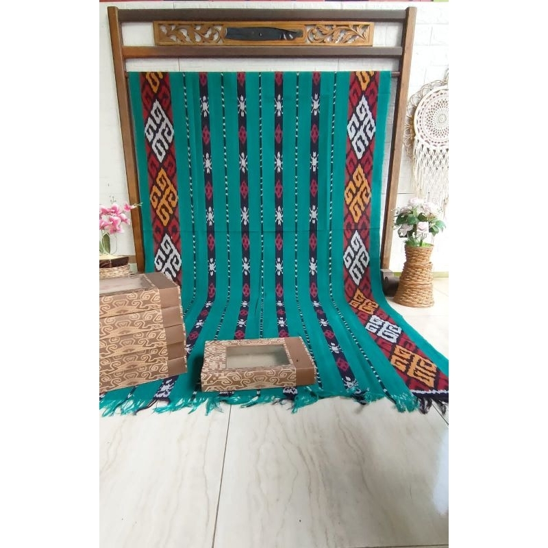 Kain Tenun Ikat Blanket Motif Lombok Toraja Warna Biru Tosca