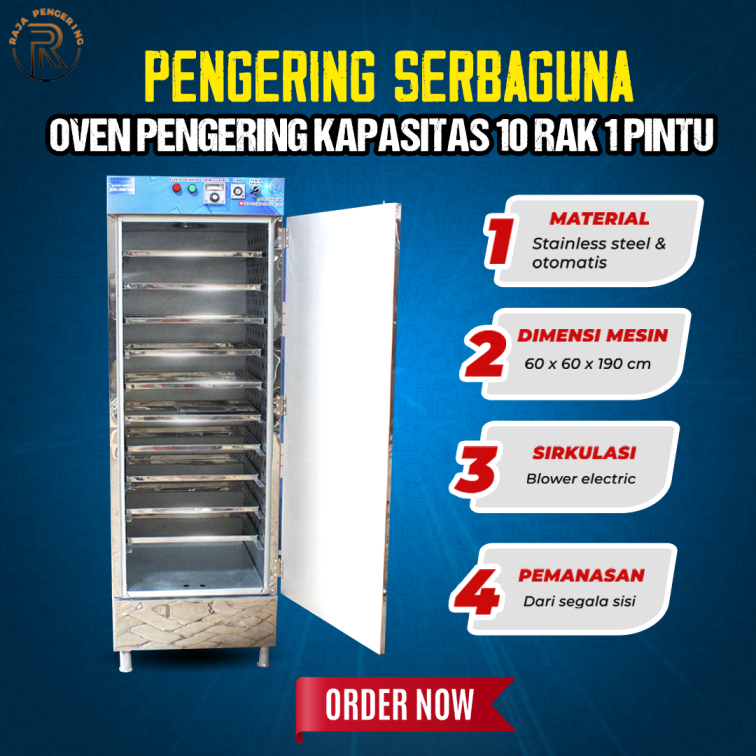 Mesin Oven Pengering Full Listrik 10 Rak 1 Pintu - Pengering Ikan Daun