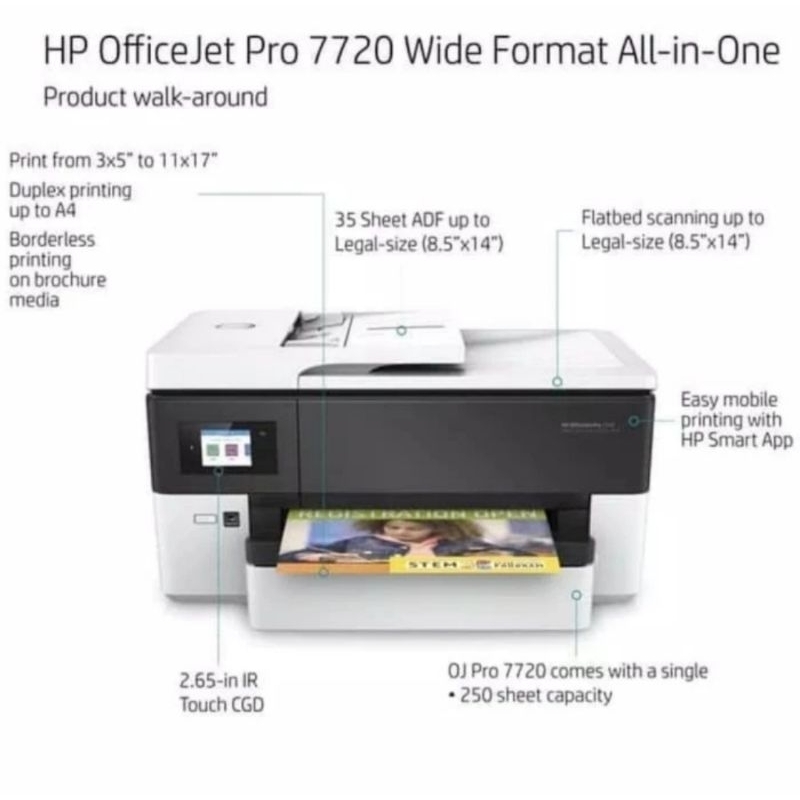 Printer HP OfficeJet Pro 7720 (A3 Print, Scan Copy Fax Legal)