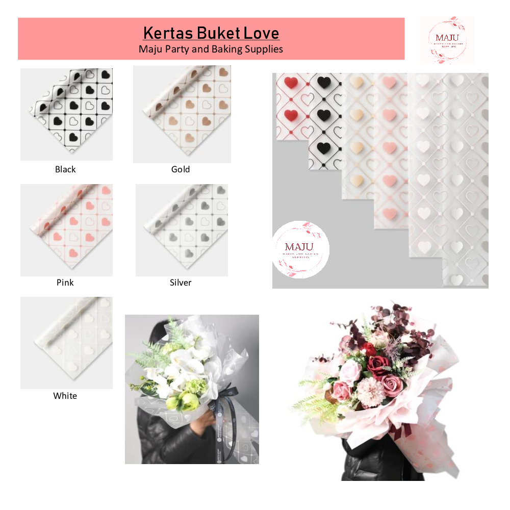 

(20 lembar) Kertas Buket Love/ Flower Wrapping / Kertas Bunga / Flower Paper / Cellophane Paper